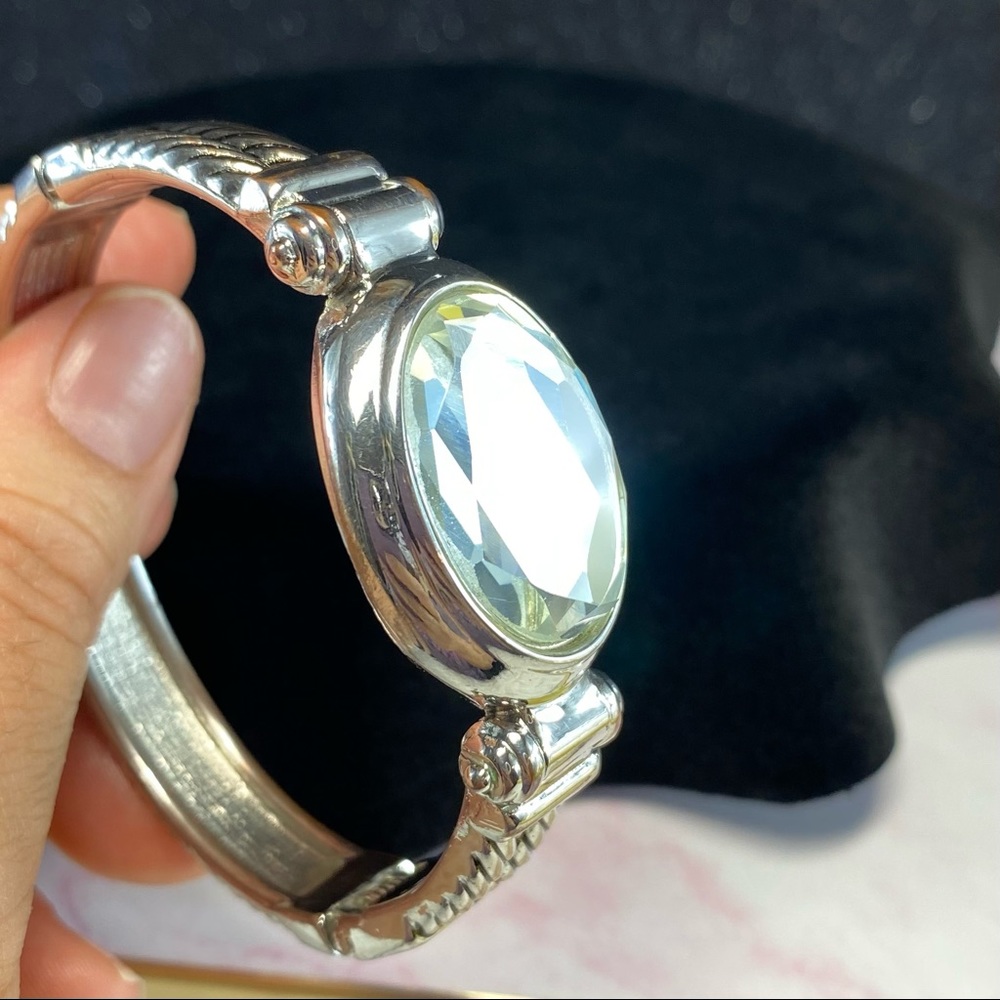 Vintage Elegant Statement Bracelet, Silver tone with Mirror - Picture 1 of 17